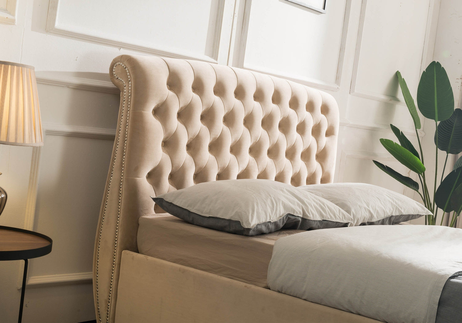 Luccay Beige Fabric Bed
