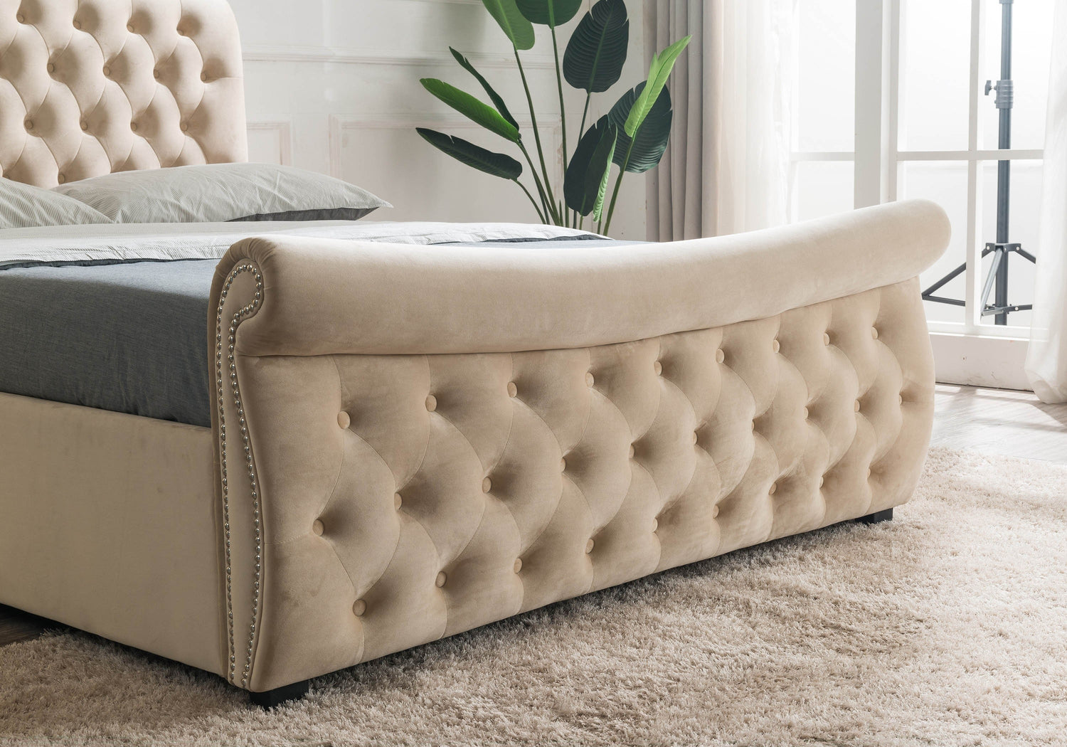 Luccay Beige Fabric Bed