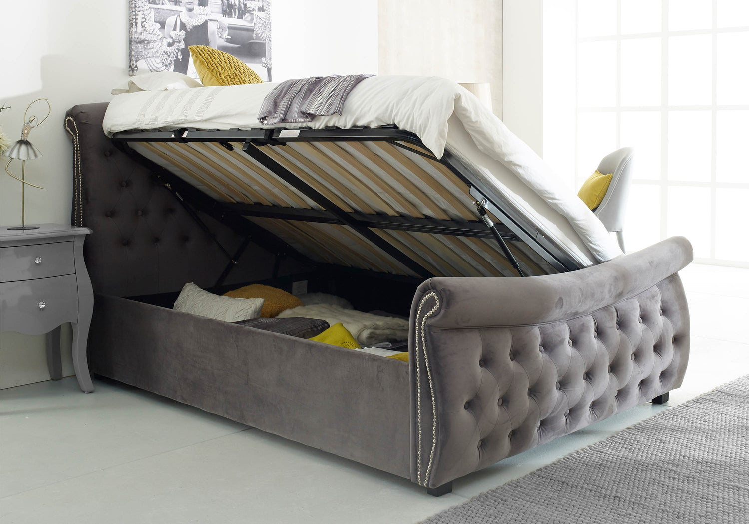 Luccay Silver Fabric Bed