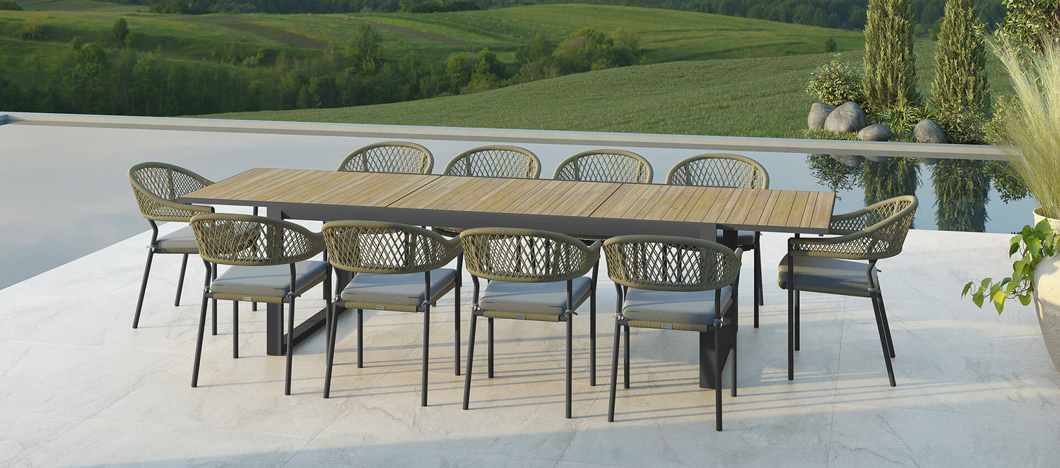 Maze Bali Rope Weave 10 Seat Rectangular Extending Dining Set Grey-Better Bed Company