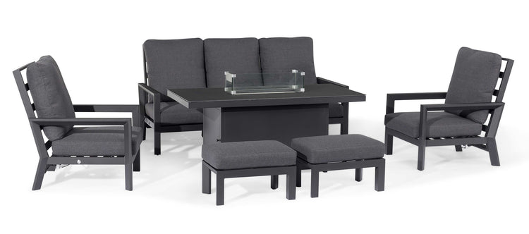 Maze Manhattan Reclining 3 Seat Sofa Set With Fire Pit Table And Footstools