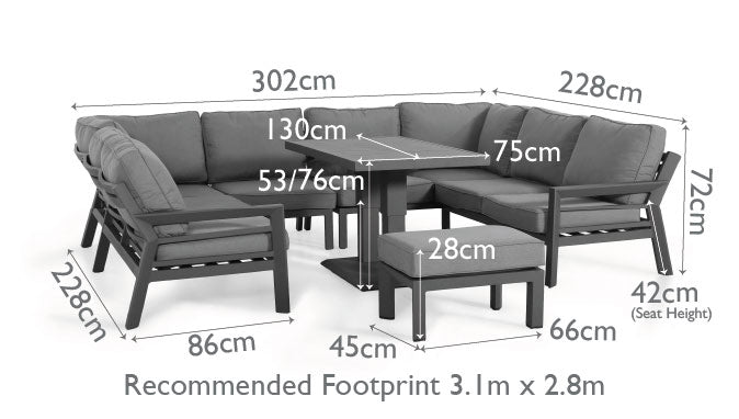 Maze Rattan New York U-shaped Sofa Set With Rising Table