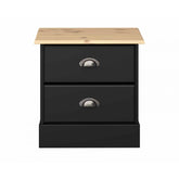 Steens Nola Black And Pine 2 Draw Bed Side Table