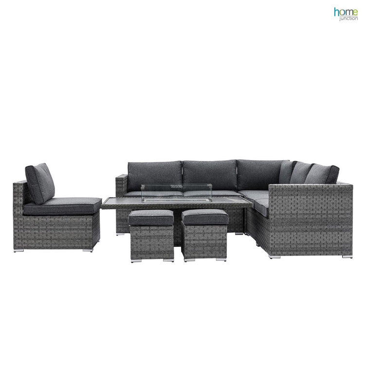 Home Junction Olympus Corner Sofa with Rising Coffee to Dining Firepit Table and Stools