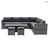 Home Junction Olympus Corner Sofa with Rising Coffee to Dining Firepit Table and Stools