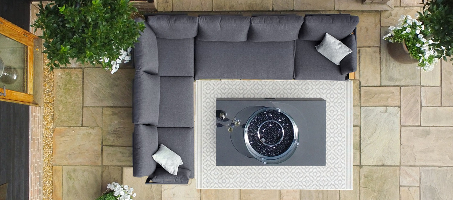 Maze Rattan Oslo Large Corner Group With Rectangular Gas Fire Pit Table Birdseye View-Better Bed Company 
