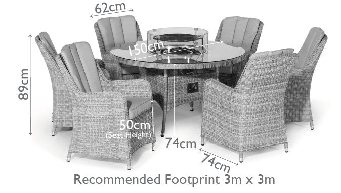 Maze Rattan Winchester 6 Seat Round Fire Pit Dining Set With Heritage Chairs And Lazy Susan