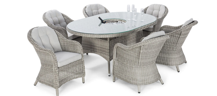 Maze Oxford 6 Seat Oval Dining Set With Ice Bucket And Heritage Chairs With Lazy Susan