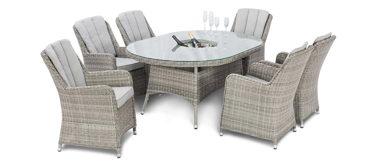 Maze Oxford 6 Seat Oval Dining Set With Ice Bucket And Venice Chairs With Lazy Susan