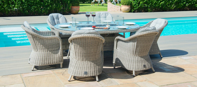 Maze Oxford 6 Seat Oval Fire Pit Dining Set With Heritage Chairs