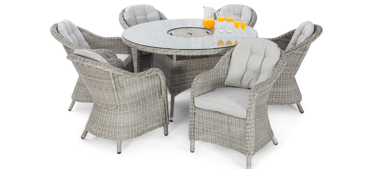Maze Oxford 6 Seat Round Dining Set With Ice Bucket And Heritage Chairs With Lazy Susan