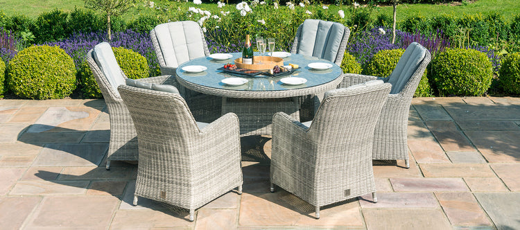 Maze Oxford 6 Seat Round Dining Set With Ice Bucket And Venice Chairs With Lazy Susan