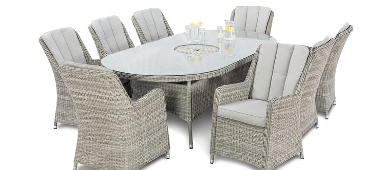 Maze Oxford 8 Seat Oval Dining Set With Ice Bucket And Venice Chairs With Lazy Susan