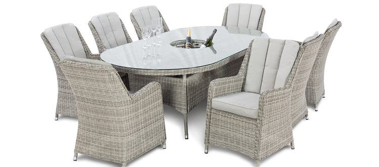 Maze Oxford 8 Seat Oval Dining Set With Ice Bucket And Venice Chairs With Lazy Susan