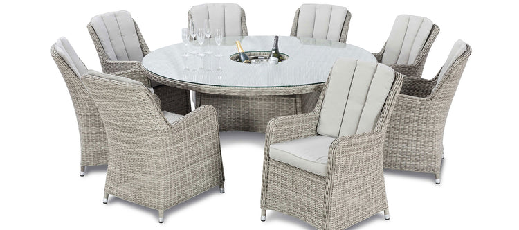 Maze Oxford 8 Seat Round Dining Set With Ice Bucket And Venice Chairs With Lazy Susan