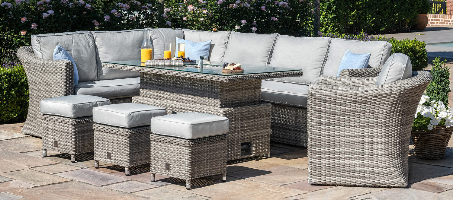 Maze Rattan Oxford Deluxe Large Corner Dining Set With Rising Table And Armchair Side View-Better Bed Company