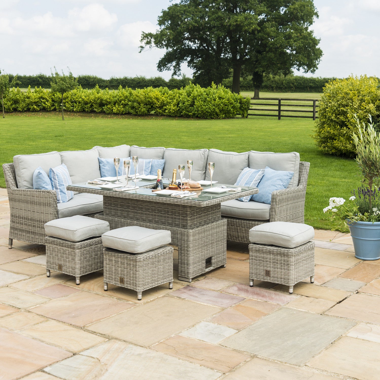 Maze Rattan Oxford Corner Dining Set with Ice Bucket And Rising Table