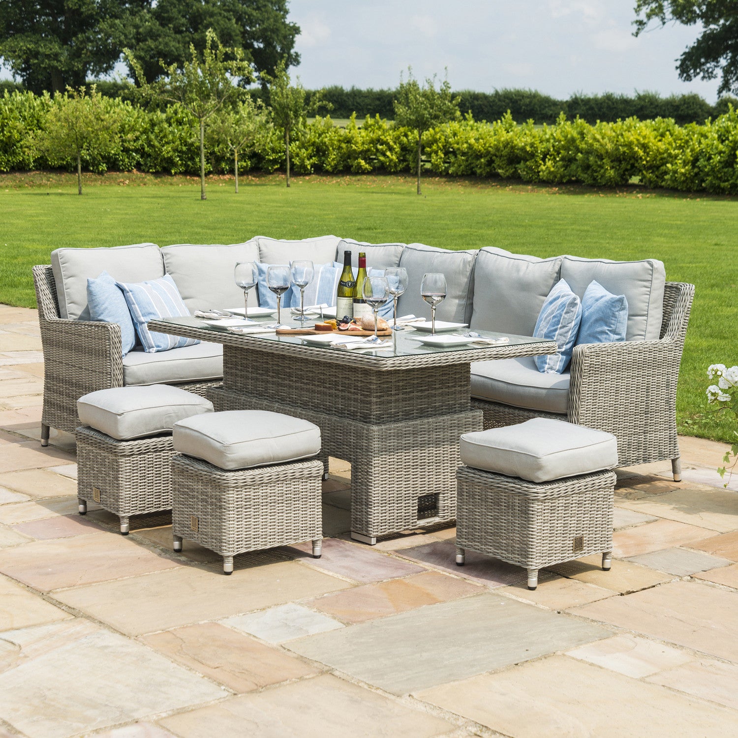 Maze Rattan Oxford Corner Dining Set with Ice Bucket And Rising Table