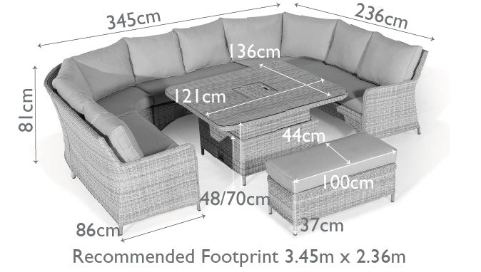 Maze Rattan Oxford Royal U Shaped Sofa Set With Rising Table