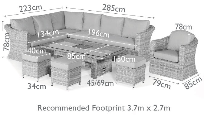 Maze Rattan Oxford Deluxe Large Corner Dining Set With Rising Table And Armchair Dimensions-Better Bed Company