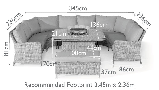Maze Rattan Winchester Royal U Shaped Sofa Set With Fire Pit Table
