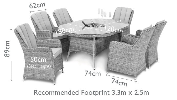 Maze Oxford 6 Seat Oval Dining Set With Ice Bucket And Venice Chairs With Lazy Susan