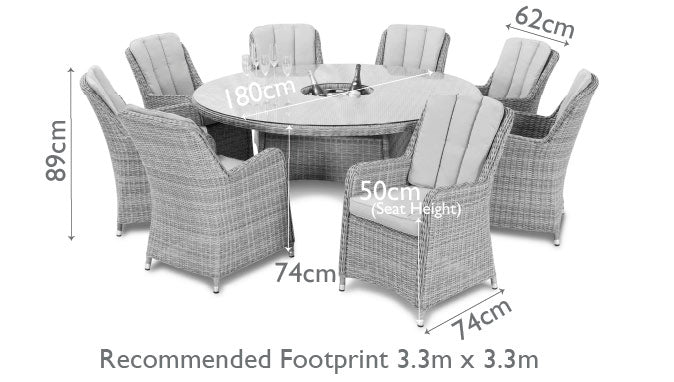 Maze Oxford 8 Seat Round Dining Set With Ice Bucket And Venice Chairs With Lazy Susan