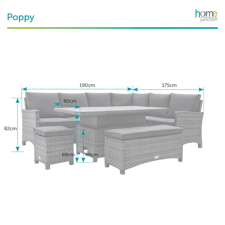 Home Junction Poppy Corner Sofa with Rising Table, Bench and Stool