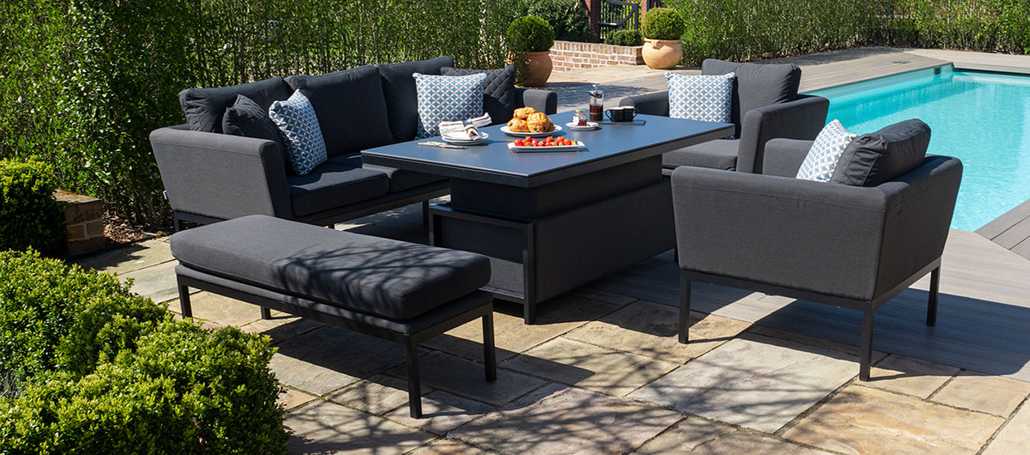 Maze Rattan Pulse 3 Seater Sofa Set with Rising Table Charcoal From Side View-Better Bed Company 