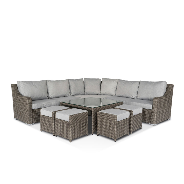 Home Junction Sabine Large Corner Sofa, Square Coffee Table with 4 Stools