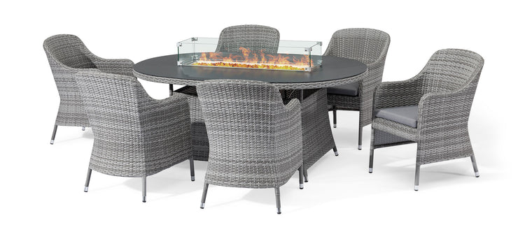 Maze Santorini 6 Seat Oval Rattan Dining Set With Fire Pit Table