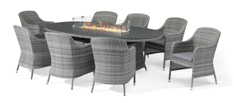 Maze Santorini 8 Seat Oval Rattan Dining Set With Fire Pit Table