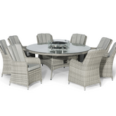 Maze Rattan Oxford 8 Seat Round Fire Pit Dining Set with Venice chairs and Lazy Susan