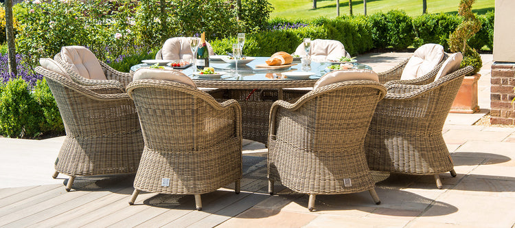 Maze Winchester 8 Seat Round Rattan Dining Set With Ice Bucket Dining And Heritage Chairs With Lazy Susan