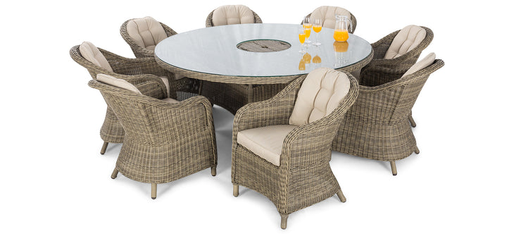 Maze Winchester 8 Seat Round Fire Pit Dining Set With Venice Chairs And Lazy Susan