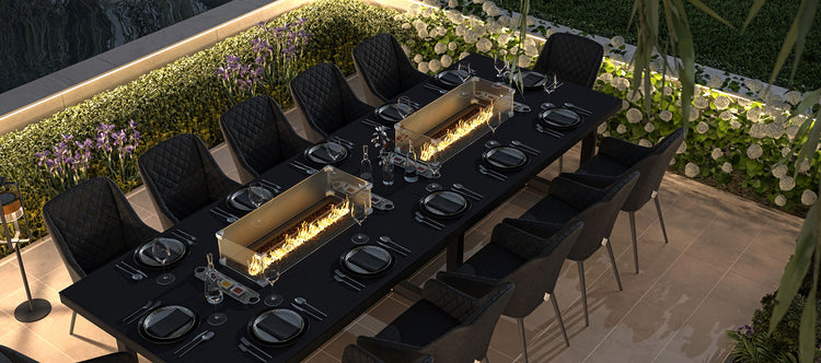 Maze Zest 12 Seat Rectangular Dining Set with Fire Pit Table Charcoal From Top-Better Bed Company