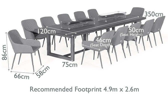 Maze Zest 12 Seat Rectangular Dining Set with Fire Pit Table Dimensions-Better Bed Company