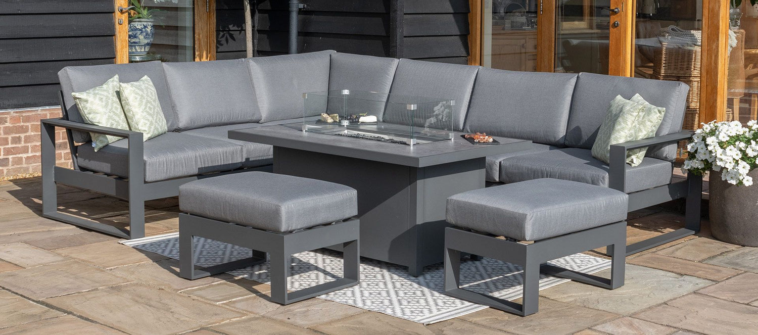 Maze Rattan Amalfi Large Corner Group With Fire Pit Table