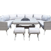 Signature Weave Danielle U Shape Sofa Dining Set With Fire And Drinks Pit