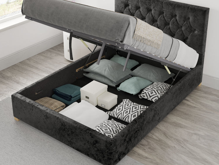 Better Finchen Black Velvet Ottoman Bed