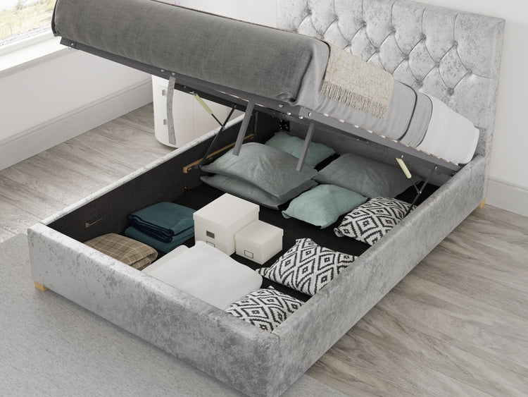 Better Finchen Silver Velvet Ottoman Bed