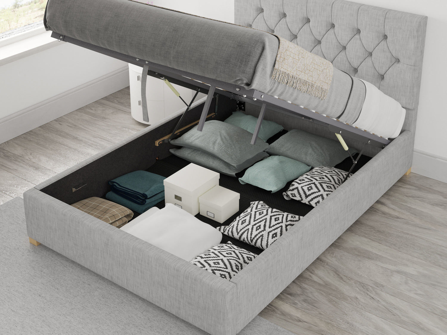 Better Finchen Storm Grey Ottoman Bed