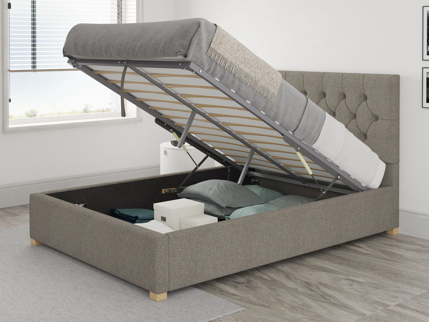 Better Finchen Warm Grey Ottoman Bed