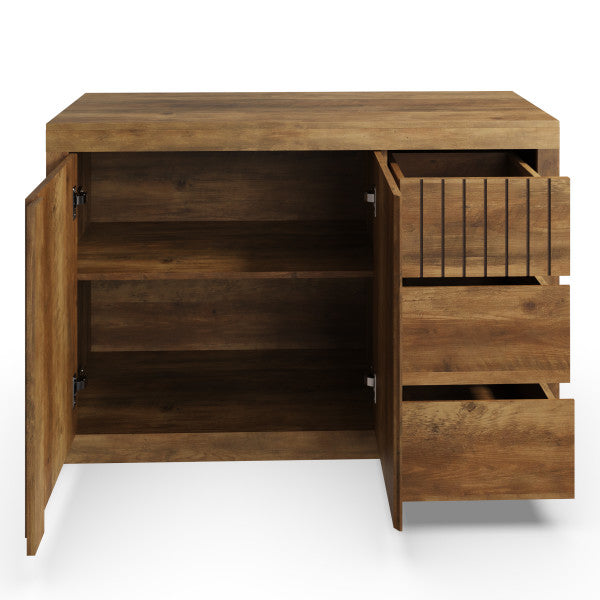 GFW Cartmel Sideboard Knotty Oak Drawers And Cupboard Open-Better Bed Company
