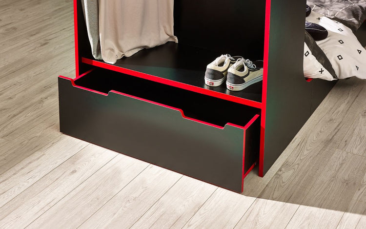 Julian Bowen Impact Gaming Bunk - Black/Red Close Up Of Drawer-Better Bed Company