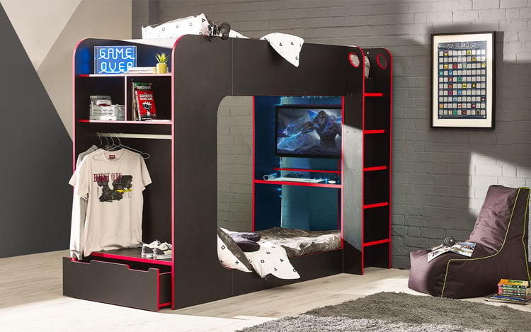 Julian Bowen Impact Gaming Bunk - Black/Red Drawer Open-Better Bed Company