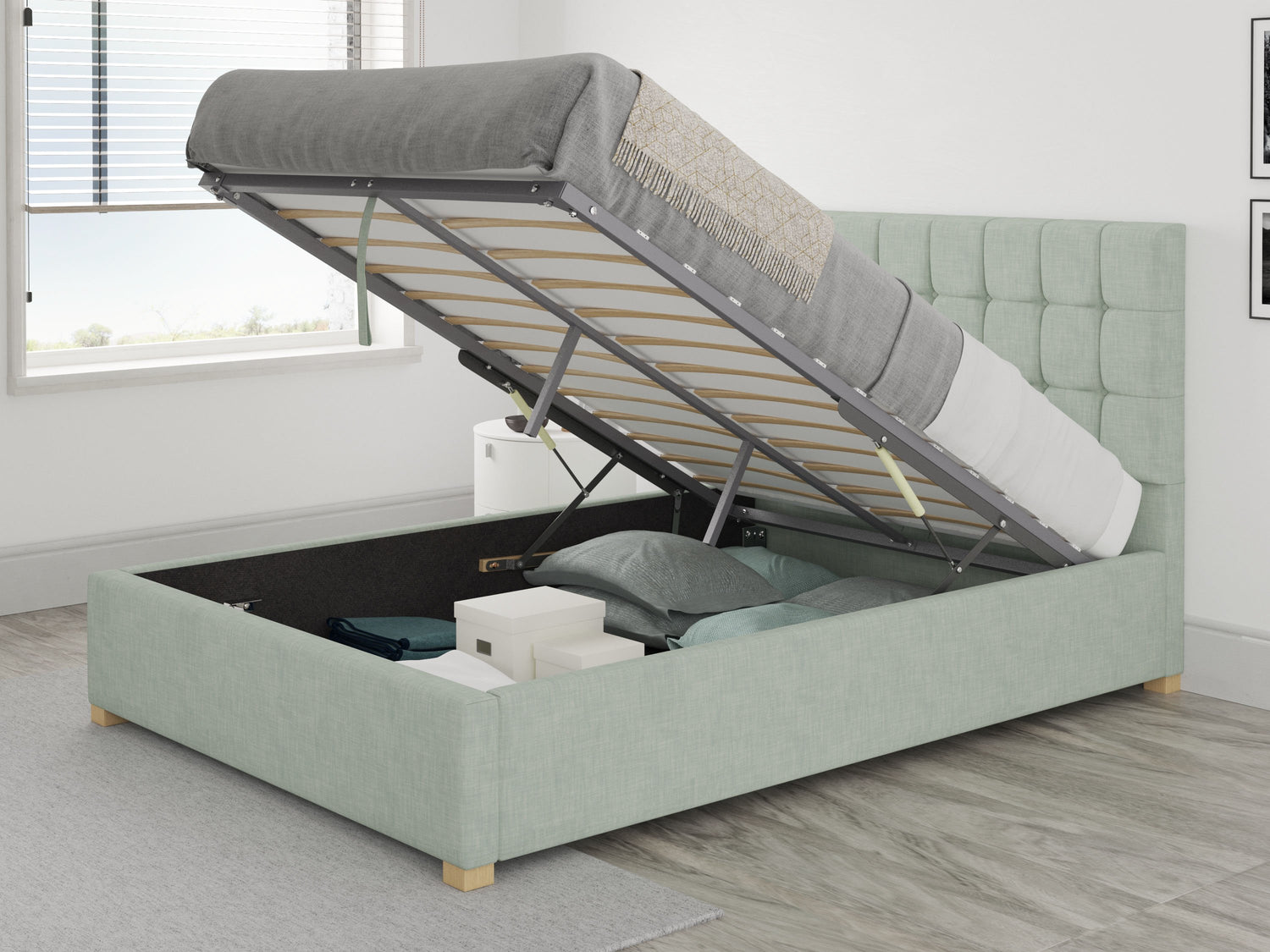 Better Laura Eau Green Ottoman Bed