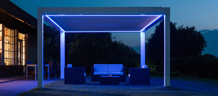 Maze Rattan 3m x 3m Pergola With 4 Drop Sides And LED Lighting