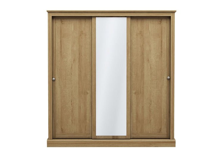 LPD Furniture Devon Oak 3 Door Sliding Mirror Wardrobe