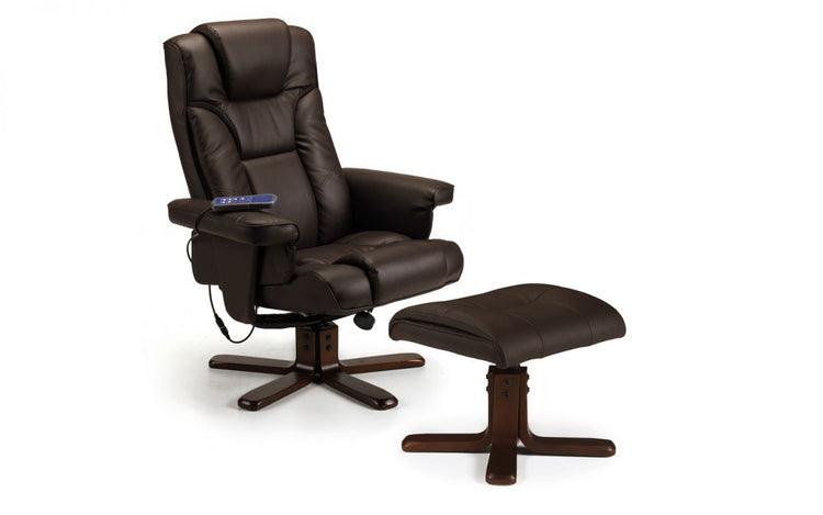 Julian Bowen Malmo Recliner And Foot Stool With Massage Unit Brown-Better Bed Company 
